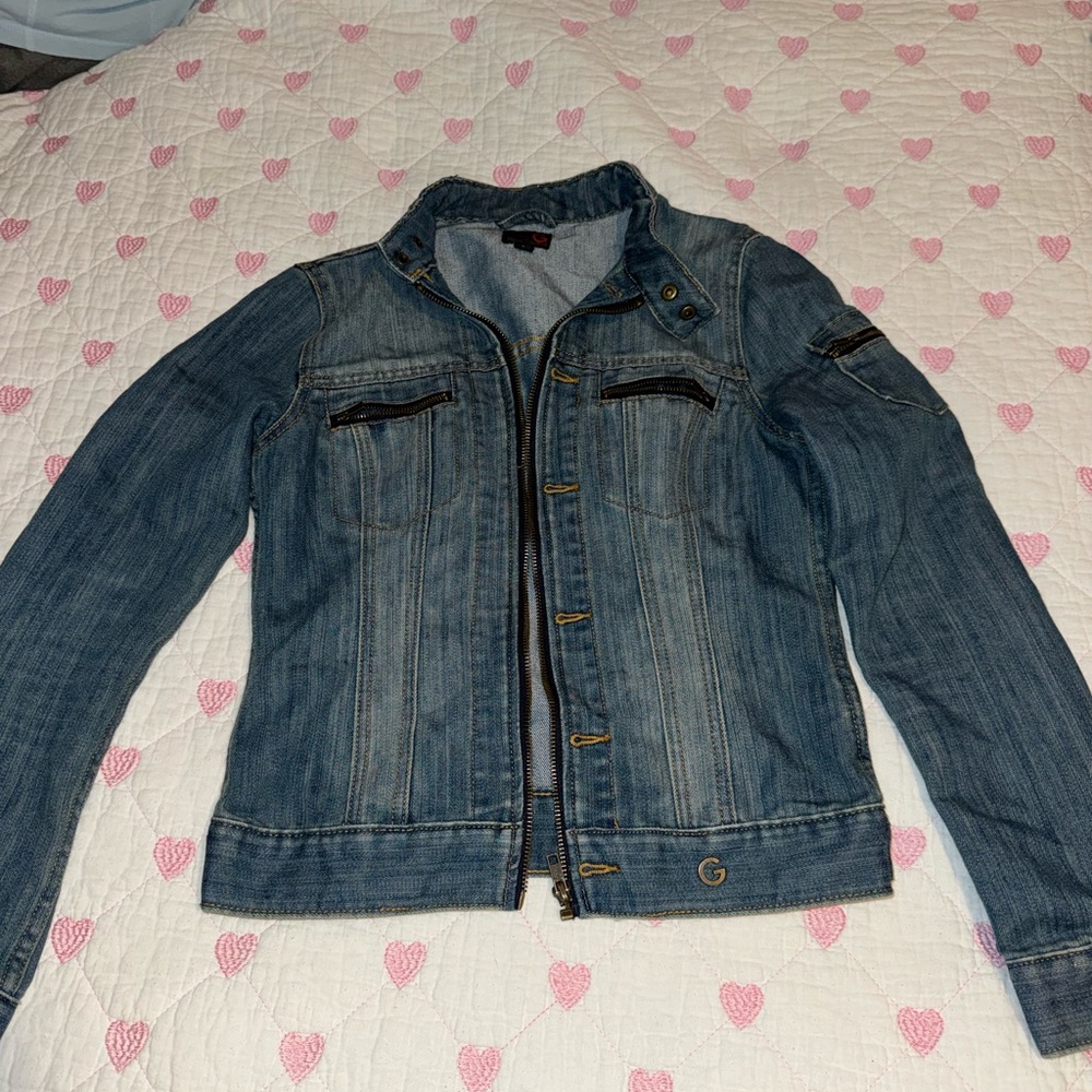 Guess Blue Denim Jacket with Zippers